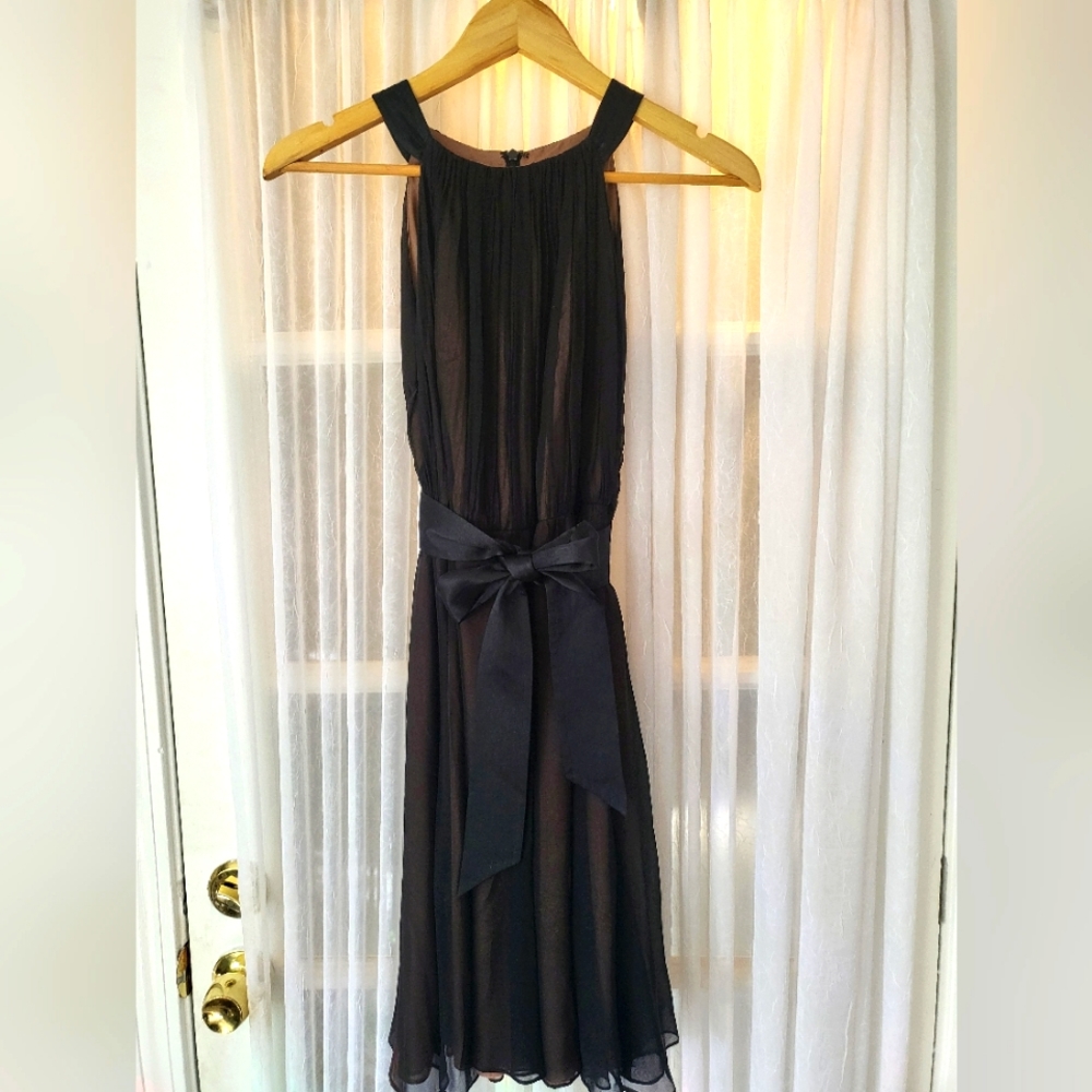 Black sheer silk chiffon evening dress